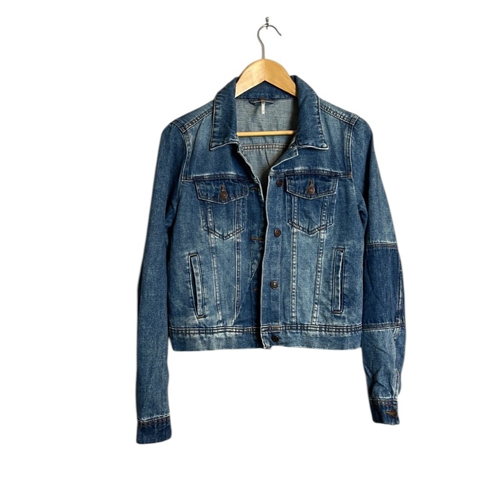 Free People Boho Rumors Denim Patchwork Trucker Jacket Size S - Picture 5 of 11